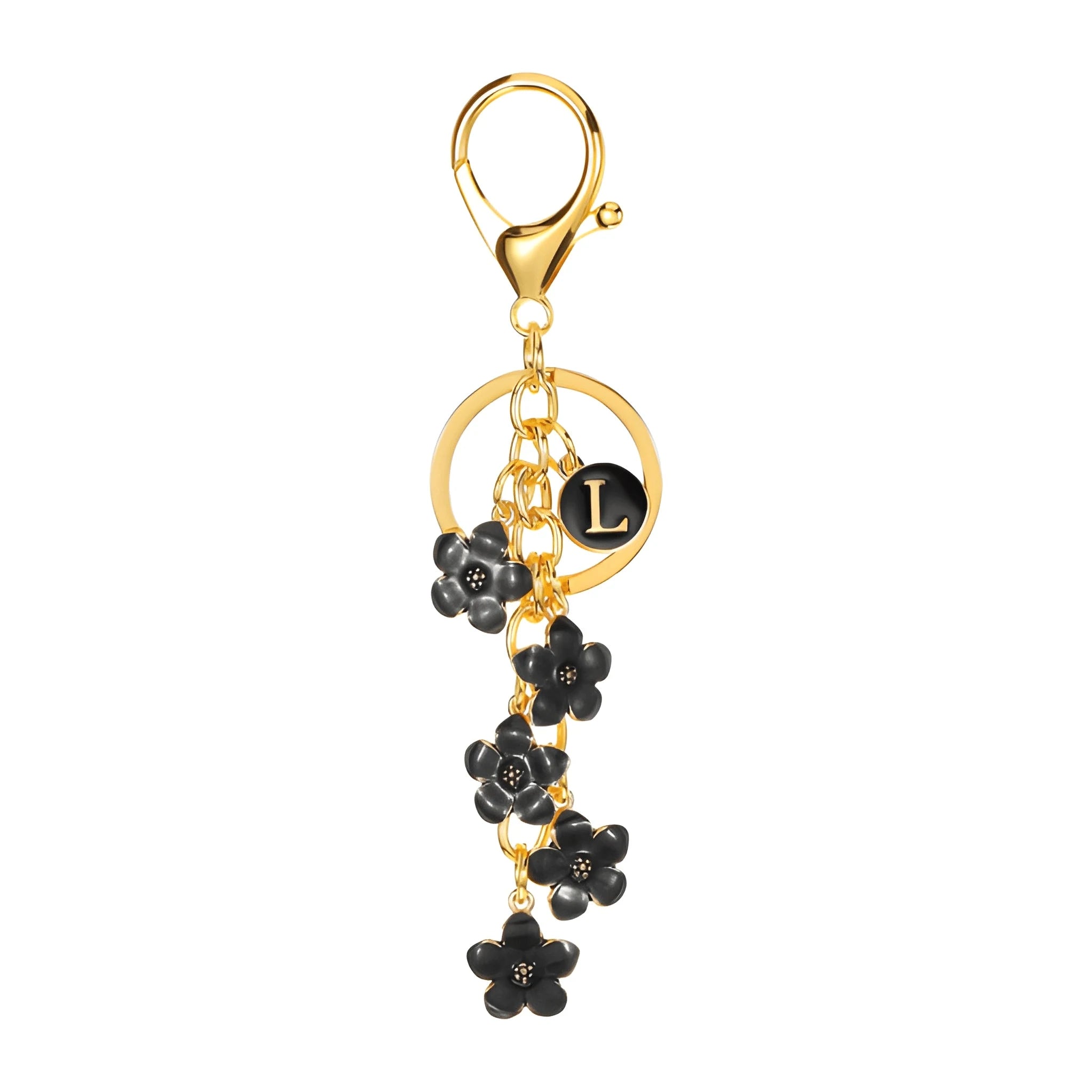 [v2] Daisy Flower Initial Letter - Bag Charm (Black) 12