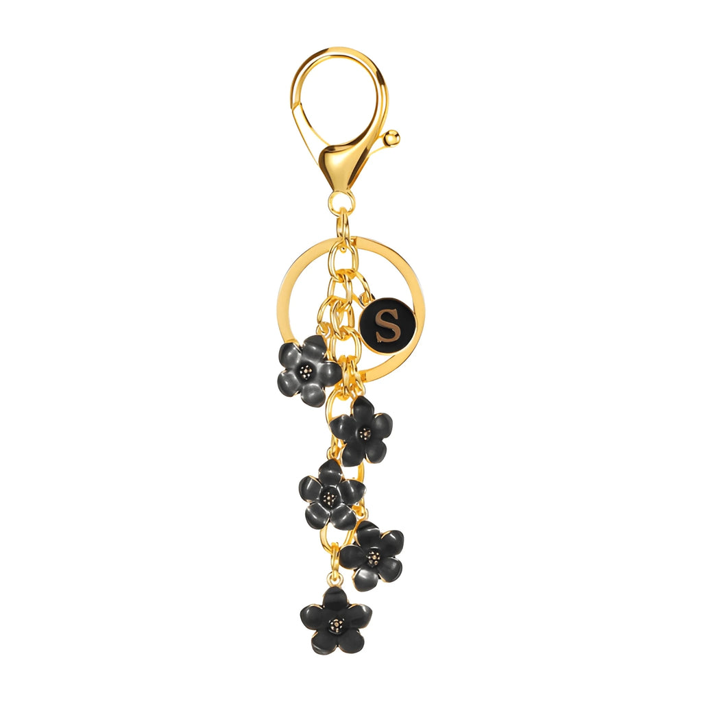 [v2] Daisy Flower Initial Letter - Bag Charm (Black) 18